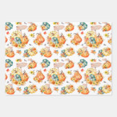 秋秋のカボチャ水色の花トラック ラッピングペーパーシート (正面)