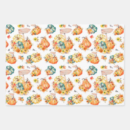 秋秋のカボチャ水色の花トラック ラッピングペーパーシート