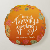 秋秋のデコールファミリー名ハッピーサンクスギビング ラウンドクッション (正面)