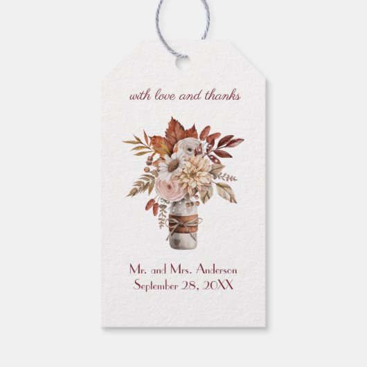 秋秋のフローラのパーソナライズ名結婚前の日付 ギフトタグ (裏面)
