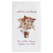 秋秋のフローラのパーソナライズ名結婚前の日付 スモールペーパーバッグ (裏面)