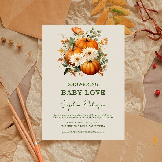 秋秋のフローラカボチャ水の色ベビーシャワー 招待状