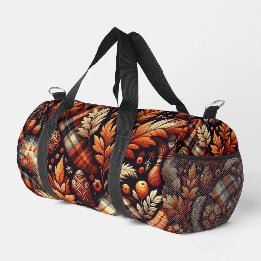 秋秋のプレイド離れズオレンジブラックベージュ ダッフルバッグ (右コーナー)