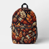 秋秋のプレイド離れズオレンジブラックベージュ プリントバックパック (正面)