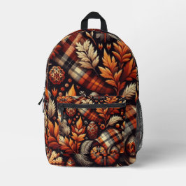 秋秋のプレイド離れズオレンジブラックベージュ プリントバックパック