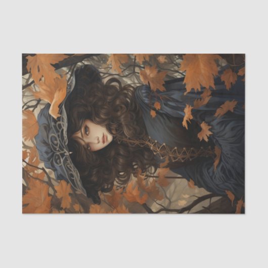 秋秋のメープル葉かわいらしの女の子インブラック 薄葉紙 (正面)