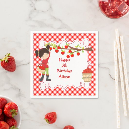 秋秋のリンゴ摘み黒髪誕生日 スタンダードカクテルナプキン (インサイチュ)