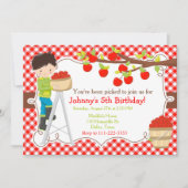 秋秋のリンゴ摘み黒髪誕生日 招待状 (正面)