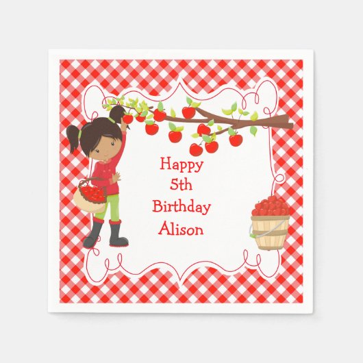 秋秋のリンゴ狩りアフリカ系アメリカ スタンダードカクテルナプキン (正面)