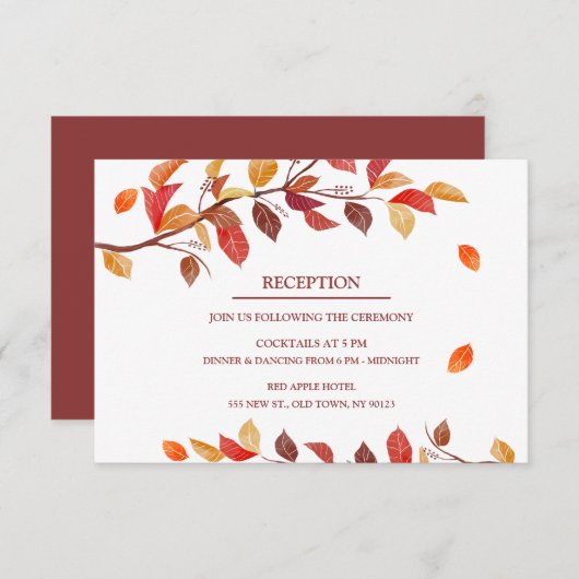 秋秋のリースウェディングレセプションカード エンクロージャーカード (正面/裏面)