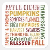 秋秋の冬の感謝祭のホリデー感謝祭 スクエアシール (正面)