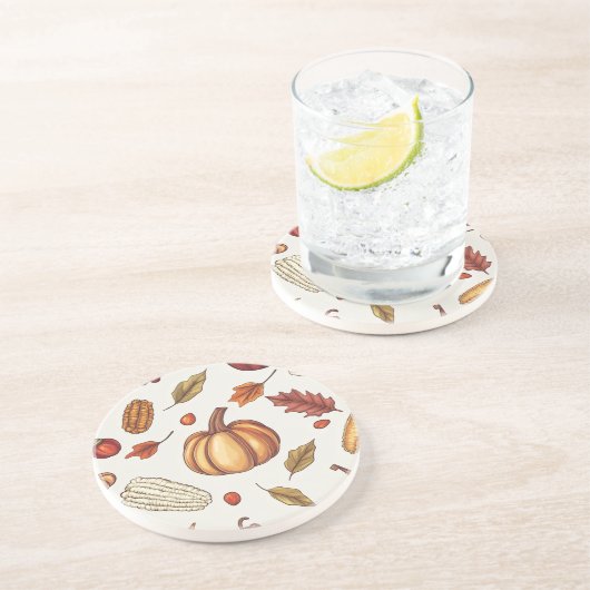 秋秋の収穫感謝祭サンドストーンコースター コースター (側面)