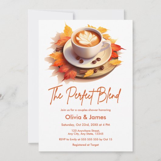 秋秋の完璧なブレンドカップルシャワー 招待状 (正面)