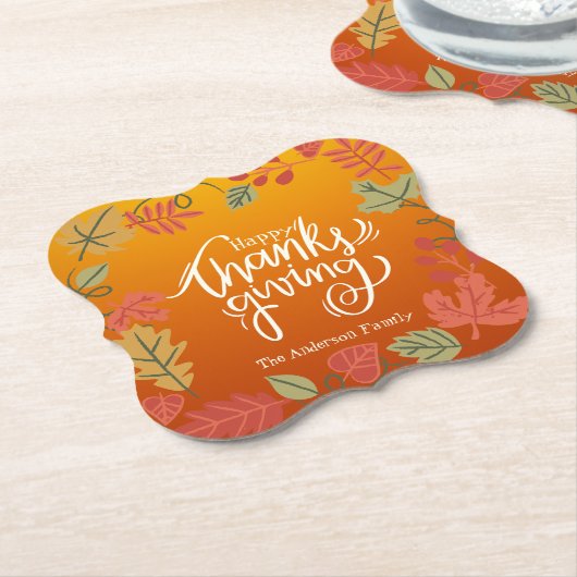 秋秋の家族感謝の幸せな感謝祭 ペーパーコースター (アングル)