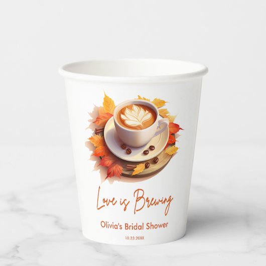 秋秋の愛がコーヒーを醸造しているブライダルシャワー 紙コップ (裏面)