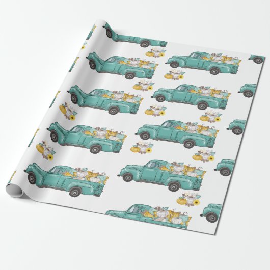 秋秋の感謝祭かぼちゃのトラック ラッピングペーパー (アンロールド)