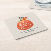 秋秋の感謝祭ウォーターカラーパンプキン スクエアペーパーコースター (アングル)