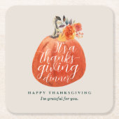 秋秋の感謝祭ウォーターカラーパンプキン スクエアペーパーコースター (正面)