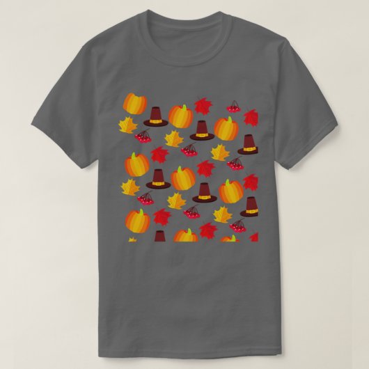 秋秋の感謝祭パターンデザイン Tシャツ (デザイン正面)
