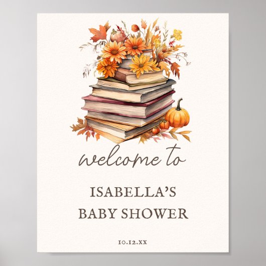秋秋の本をテーマにした赤ちゃんシャワー歓迎サイン ポスター (正面)