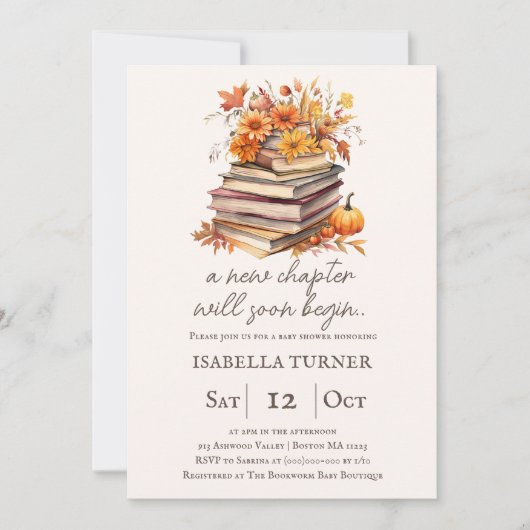 秋秋の本テーマベビーシャワー招待状 招待状 (正面)