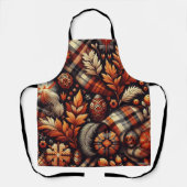 秋秋の格子模様離れオレンジ色の黒 エプロン (正面)