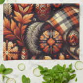 秋秋の格子模様離れオレンジ色の黒 キッチンタオル (折り畳み)