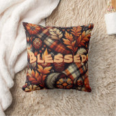 秋秋の格子模様離れオレンジ色の黒 クッション (ブランケット)