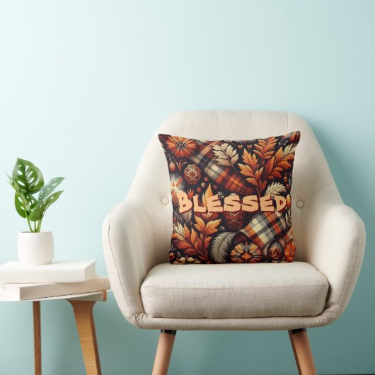 秋秋の格子模様離れオレンジ色の黒 クッション (椅子)