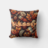 秋秋の格子模様離れオレンジ色の黒 クッション (正面)