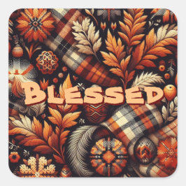 秋秋の格子模様離れオレンジ色の黒 スクエアシール