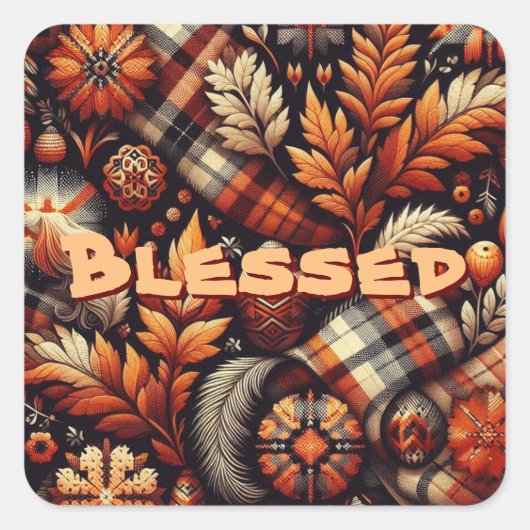 秋秋の格子模様離れオレンジ色の黒 スクエアシール (正面)