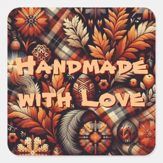 秋秋の格子模様離れオレンジ色の黒 スクエアシール (正面)