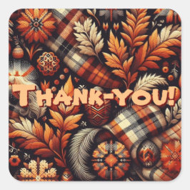 秋秋の格子模様離れオレンジ色の黒 スクエアシール