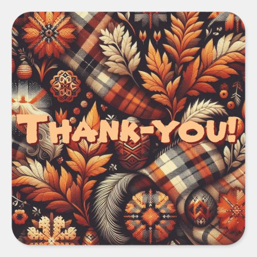 秋秋の格子模様離れオレンジ色の黒 スクエアシール (正面)