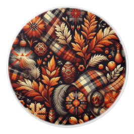 秋秋の格子模様離れオレンジ色の黒 セラミックノブ