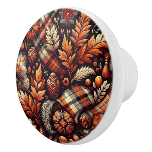 秋秋の格子模様離れオレンジ色の黒 セラミックノブ (右)