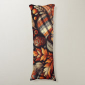 秋秋の格子模様離れオレンジ色の黒 ボディピロー (正面縦)