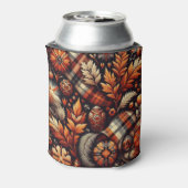 秋秋の格子模様離れオレンジ色の黒 缶クーラー (缶裏面)