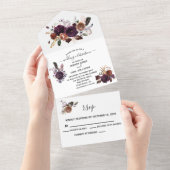 秋秋の梅パープルボホエレガント水彩色 オールインワン招待状 (貼ってはがせる)