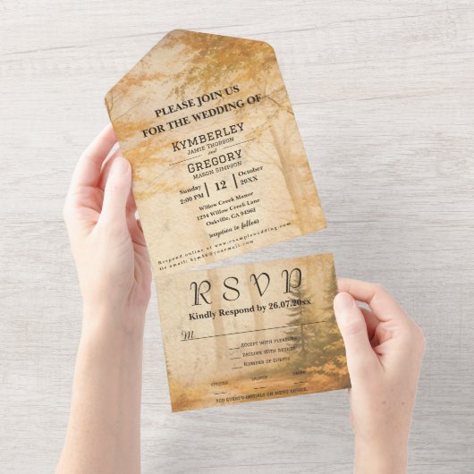 秋秋の森の木の自然EメールWebサイト オールインワン招待状 (貼ってはがせる)