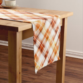 秋秋の水の色オレンジの格子模様 ショートテーブルランナー