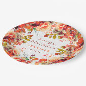 秋秋の水の色フローラ任意の年齢誕生日 ペーパープレート (アングル)