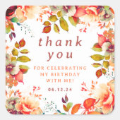 秋秋の水彩フローラ誕生日ありがとう スクエアシール (正面)