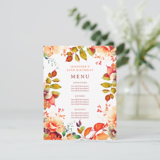 秋秋の水彩フローラ50th誕生日メニュー 招待状 (スタンド正面)