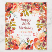 秋秋の水彩フローラ80ハッピーバースデー ワインラベル (シングルラベル)
