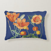 秋秋の水色オレンジ色フローラブルー アクセントクッション (正面)