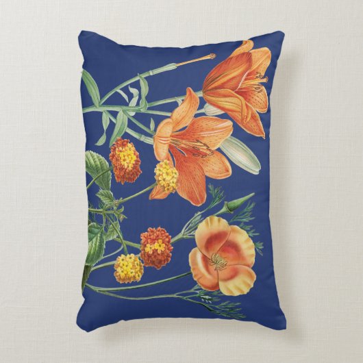 秋秋の水色オレンジ色フローラブルー アクセントクッション (正面(垂直))