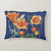 秋秋の水色オレンジ色フローラブルー アクセントクッション (裏面)