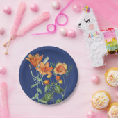 秋秋の水色オレンジ色フローラブルー ペーパープレート (パーティー)